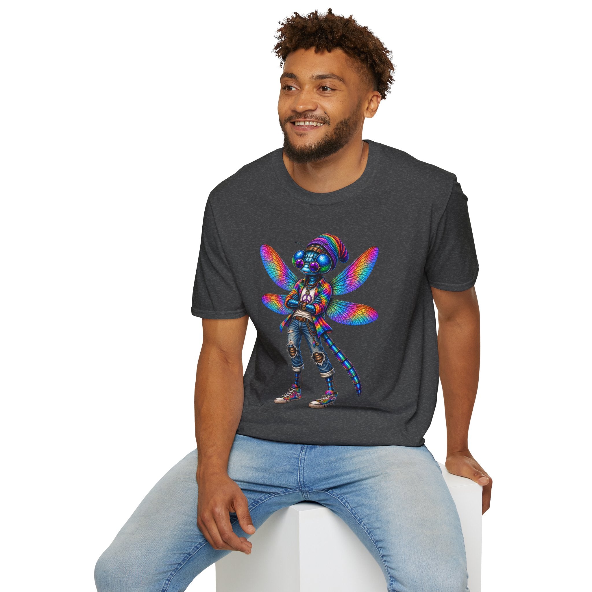 Psychedelic Dragonfly Graphic T-Shirt — Colorful Rasta-Inspired Bug Art Tee