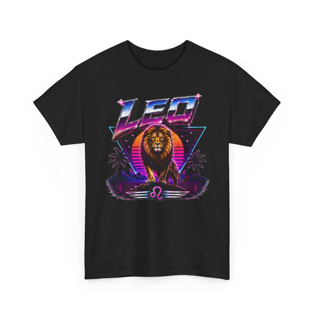 Leo Zodiac T‑Shirt — Retro Neon Lion Astrology Tee
