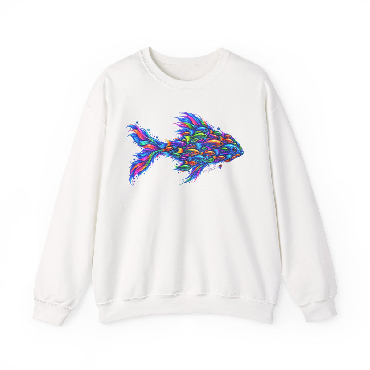 Colorful Fish Crewneck Sweatshirt — Vibrant Psychedelic Fish Graphic