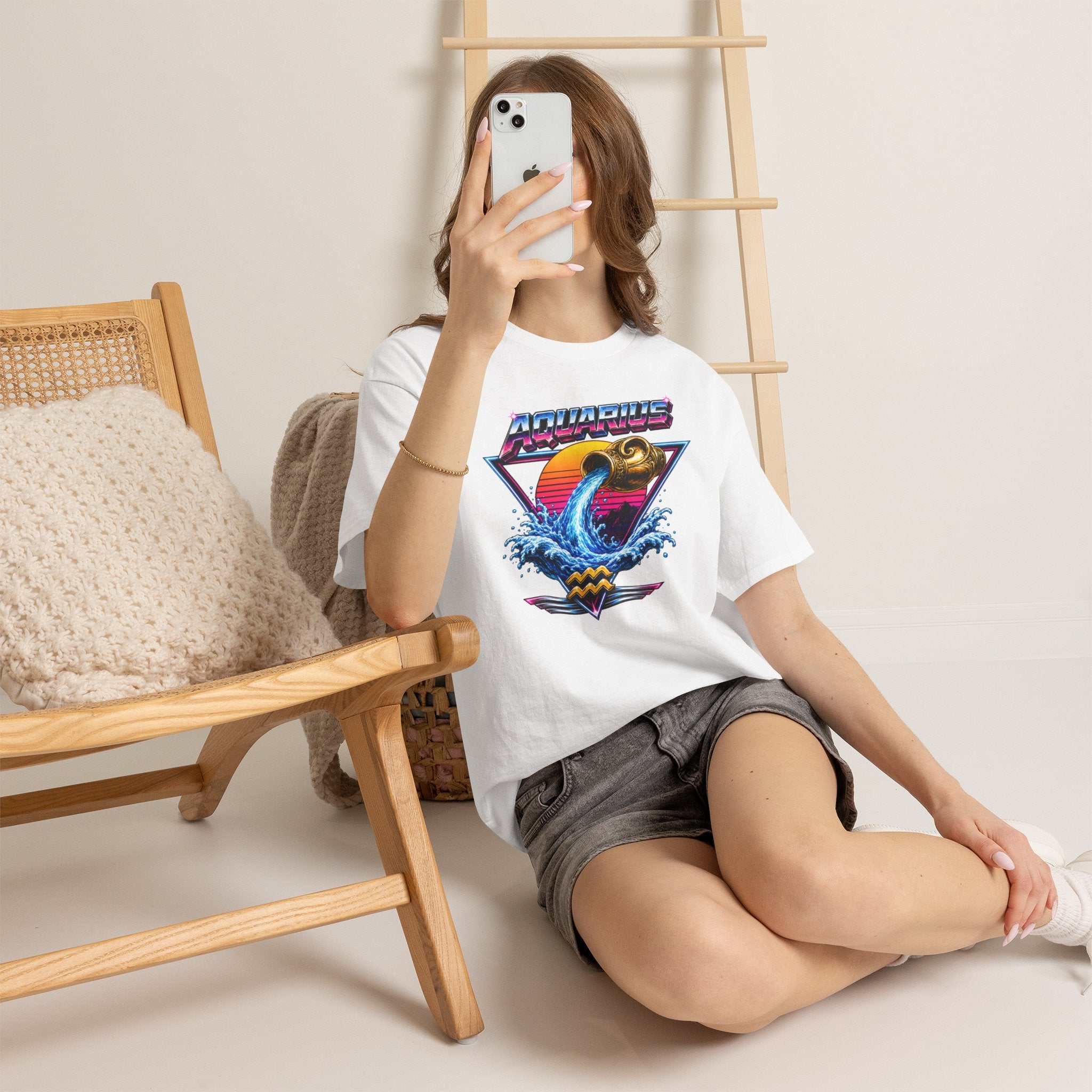 Aquarius Zodiac Tee — Retro Wave Astrological T-Shirt