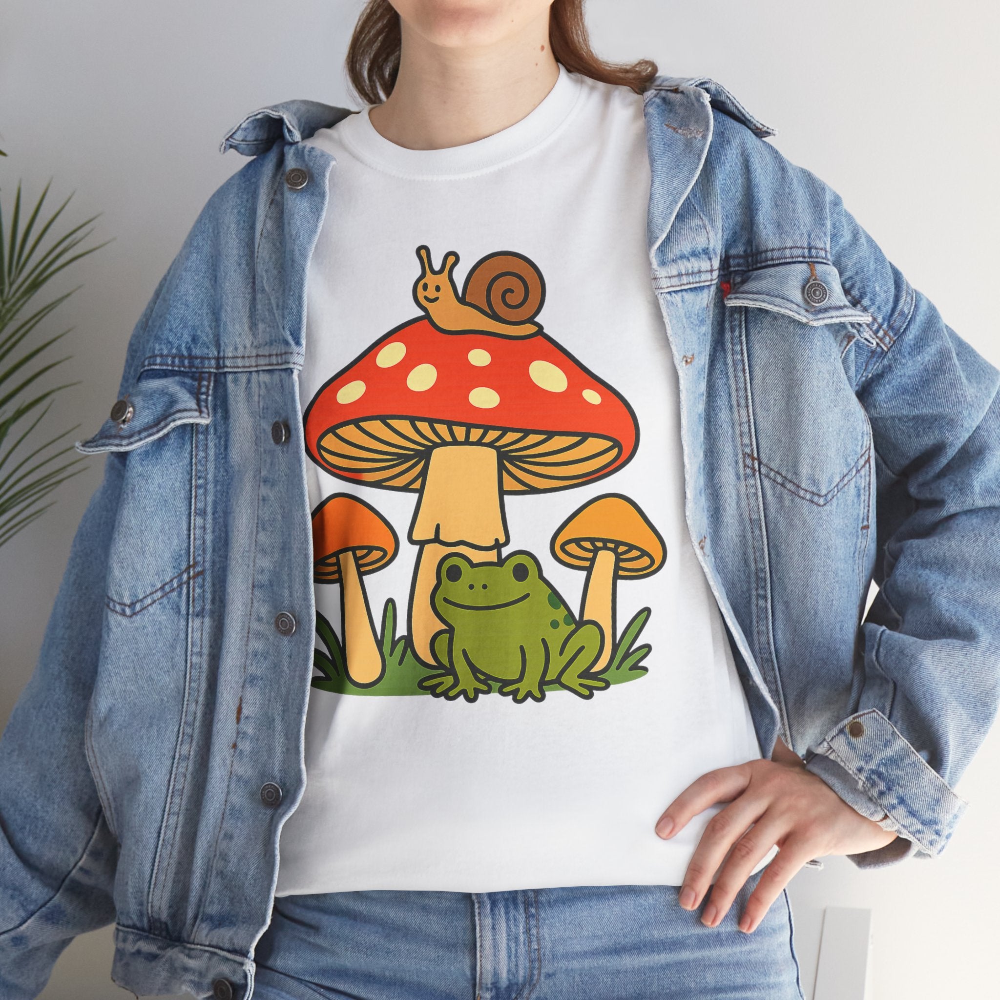 Frog & Mushroom Graphic Tee — Cute Snail Mushroom Garden T-Shirt