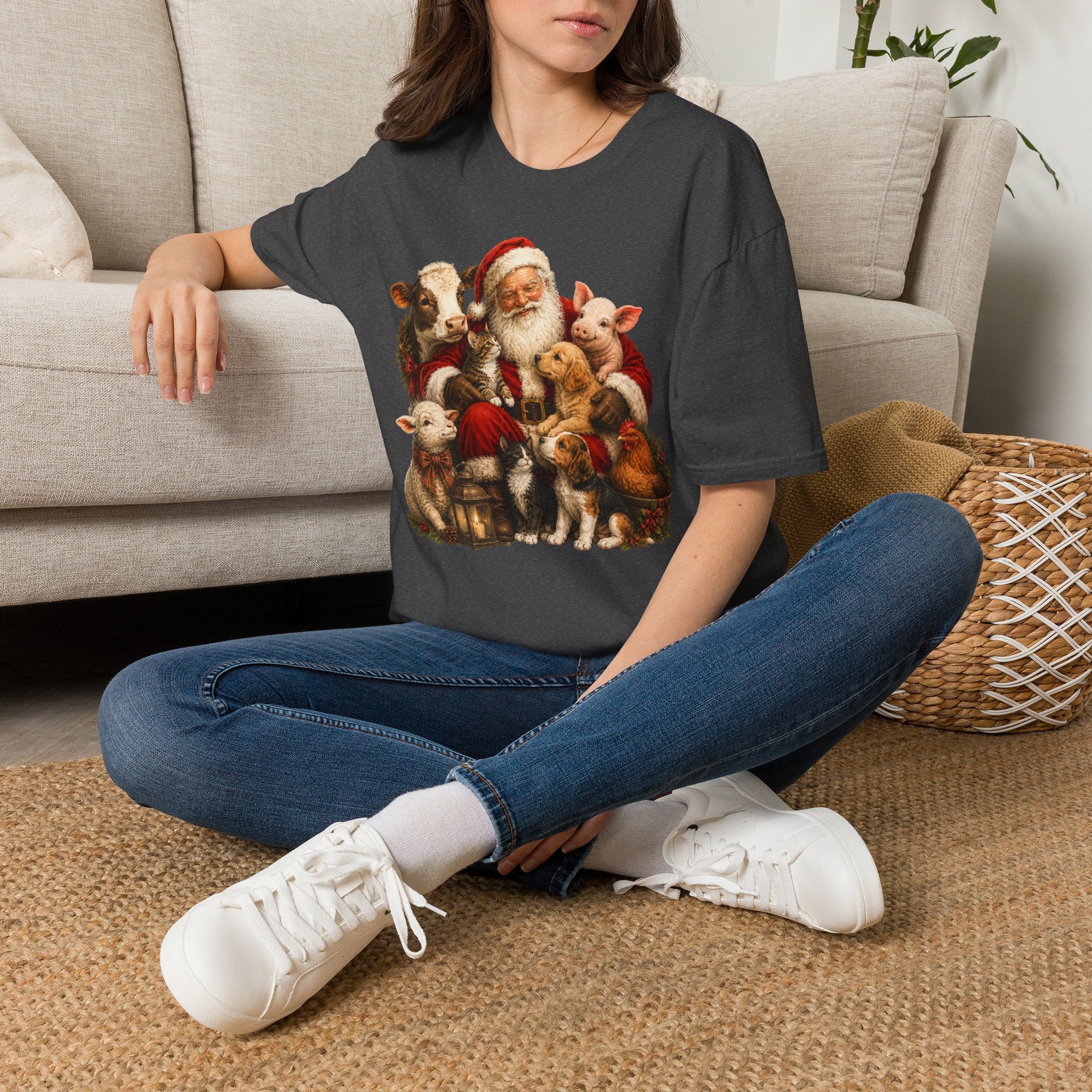 Santa with Farm Animals Christmas T-Shirt