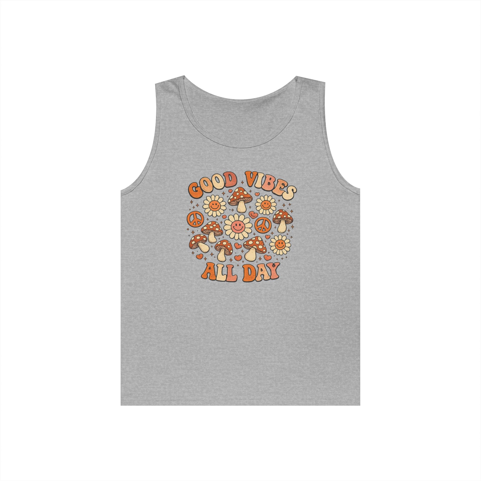 Boho-Good Vibes All Day Tank Top — Retro Mushroom Peace Floral Graphic