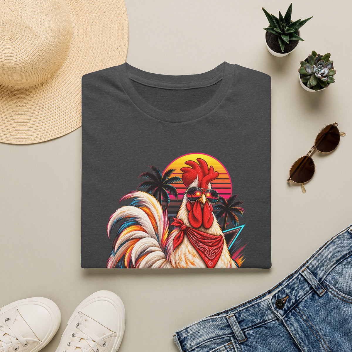 Rooster Sunset T-Shirt — Tropical Rooster Graphic Tee