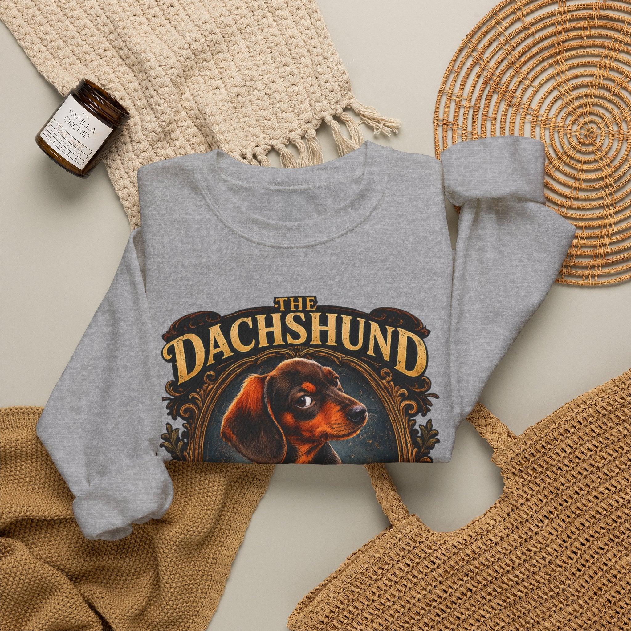 Dachshund Crewneck Sweatshirt - "The Dachshund: The Long and Short of It" Vintage Dog Portrait