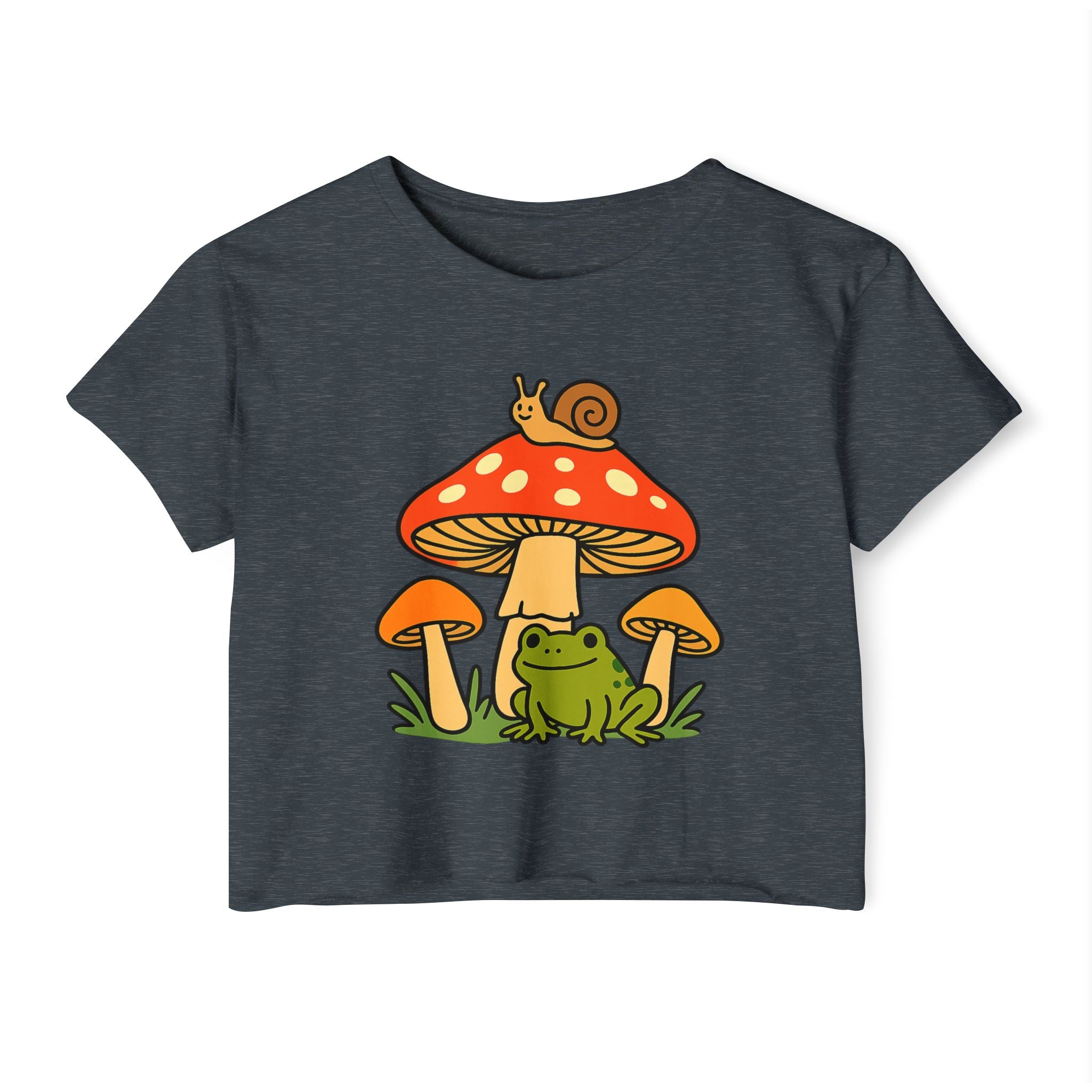 Frog & Mushroom Crop Top — Cute Festival Women's Tee