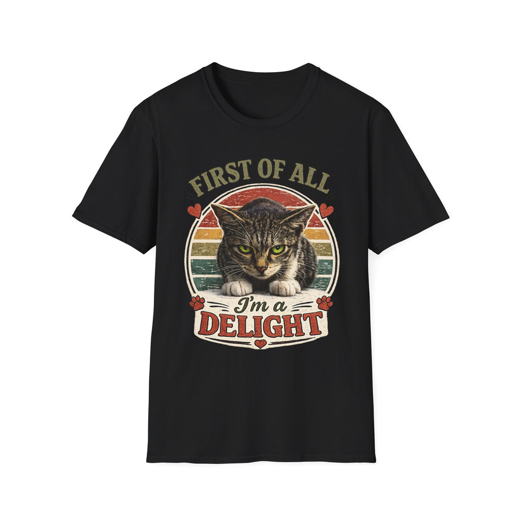 Cat T‑Shirt — “First of All I’m a Delight” Vintage Cat Graphic Tee