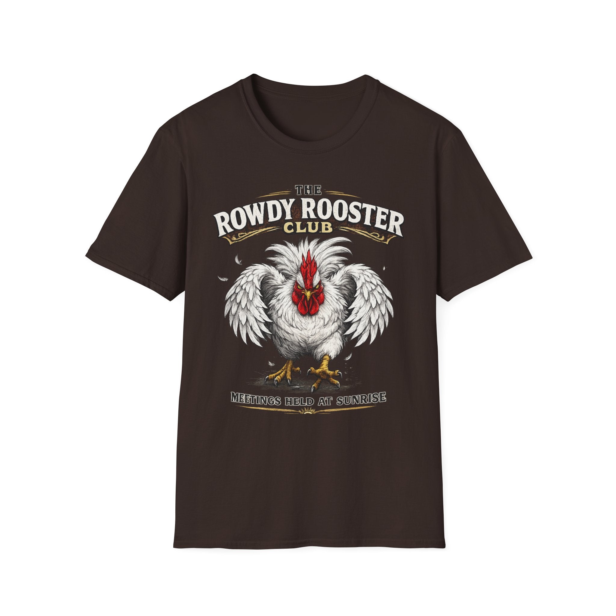 Rooster - Rowdy Rooster Club T-Shirt — 'Meetings Held at Sunrise' Graphic Tee