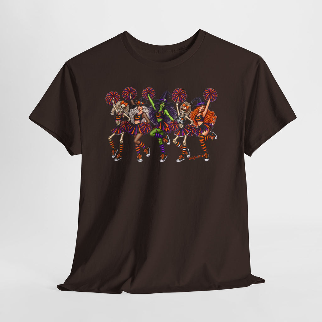 Halloween Cheerleaders Graphic Tee — Colorful Holloween cheer Squad Shirt