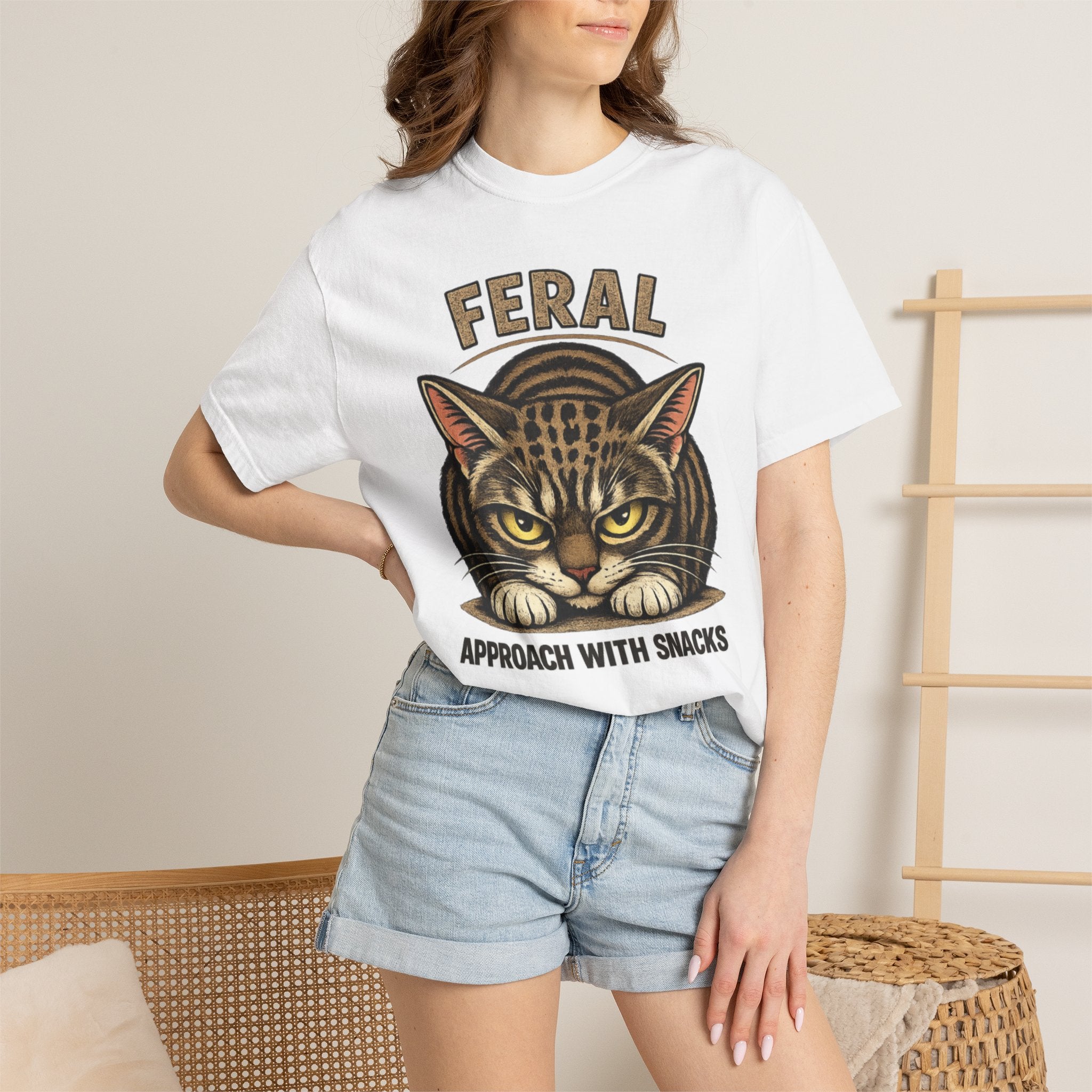 T-Shirt — "Feral: Approach With Snacks" Cat Graphic Tee
