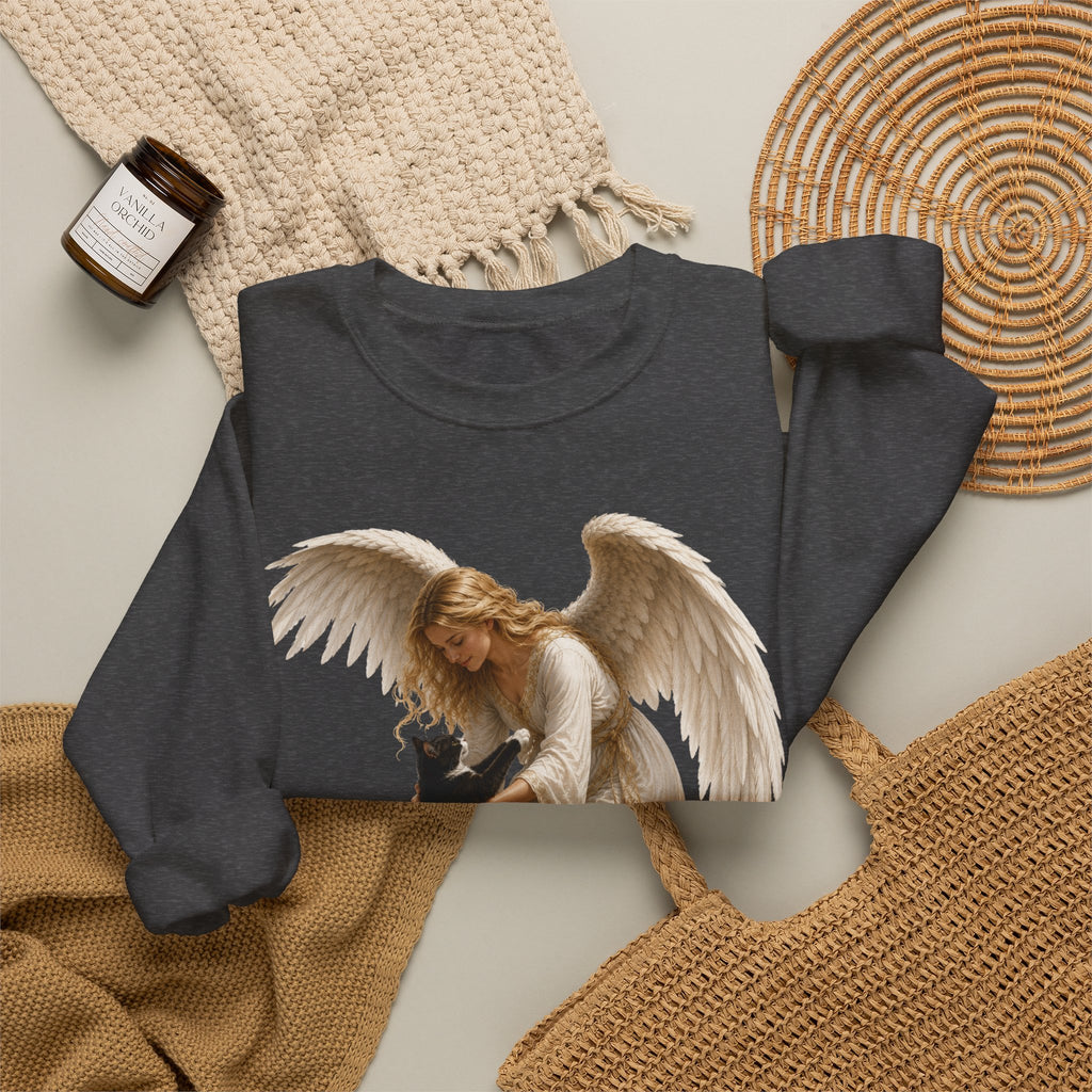 Angel Embrace cat Sweatshirt — Winged Guardian with Cat Graphic