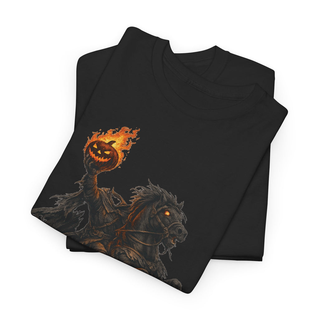 Headless Horseman Halloween Tee — Jack-o'-Lantern Rider Graphic T-Shirt