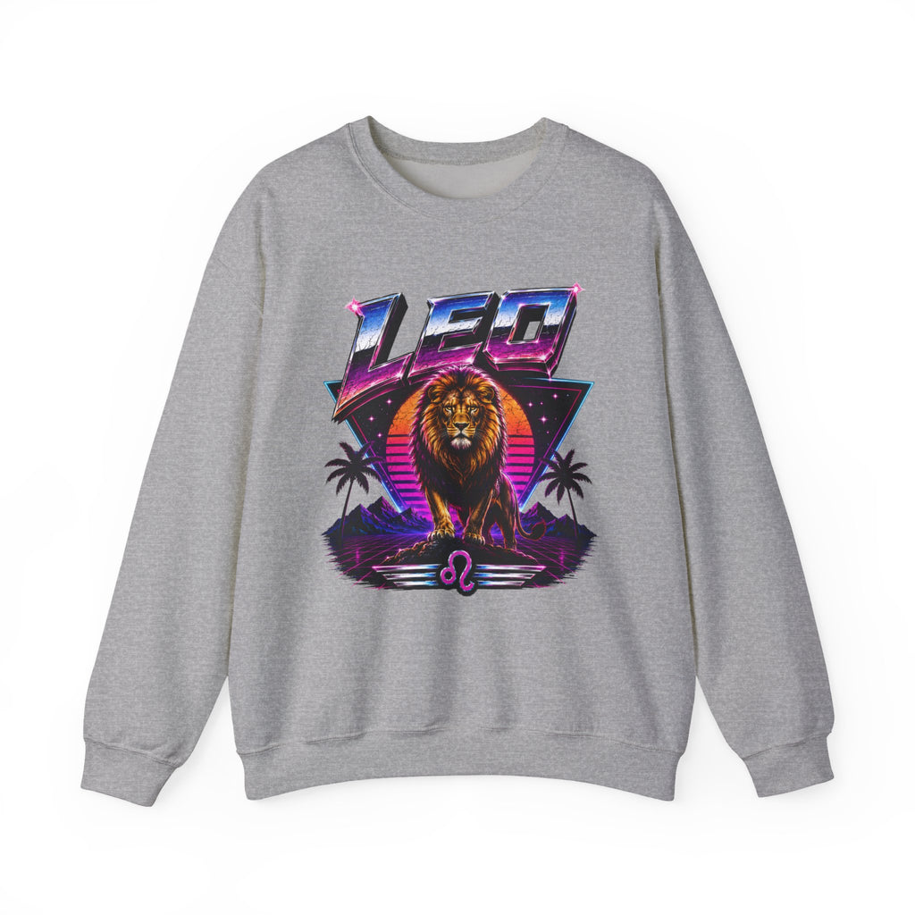 Leo Zodiac Crewneck Sweatshirt — Retro Neon Lion Astrology Design