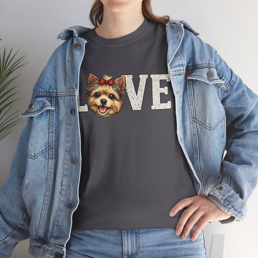 Love  Yorkie T‑Shirt — Cute Yorkie Face 'LOVE' Graphic Tee for Dog Lovers
