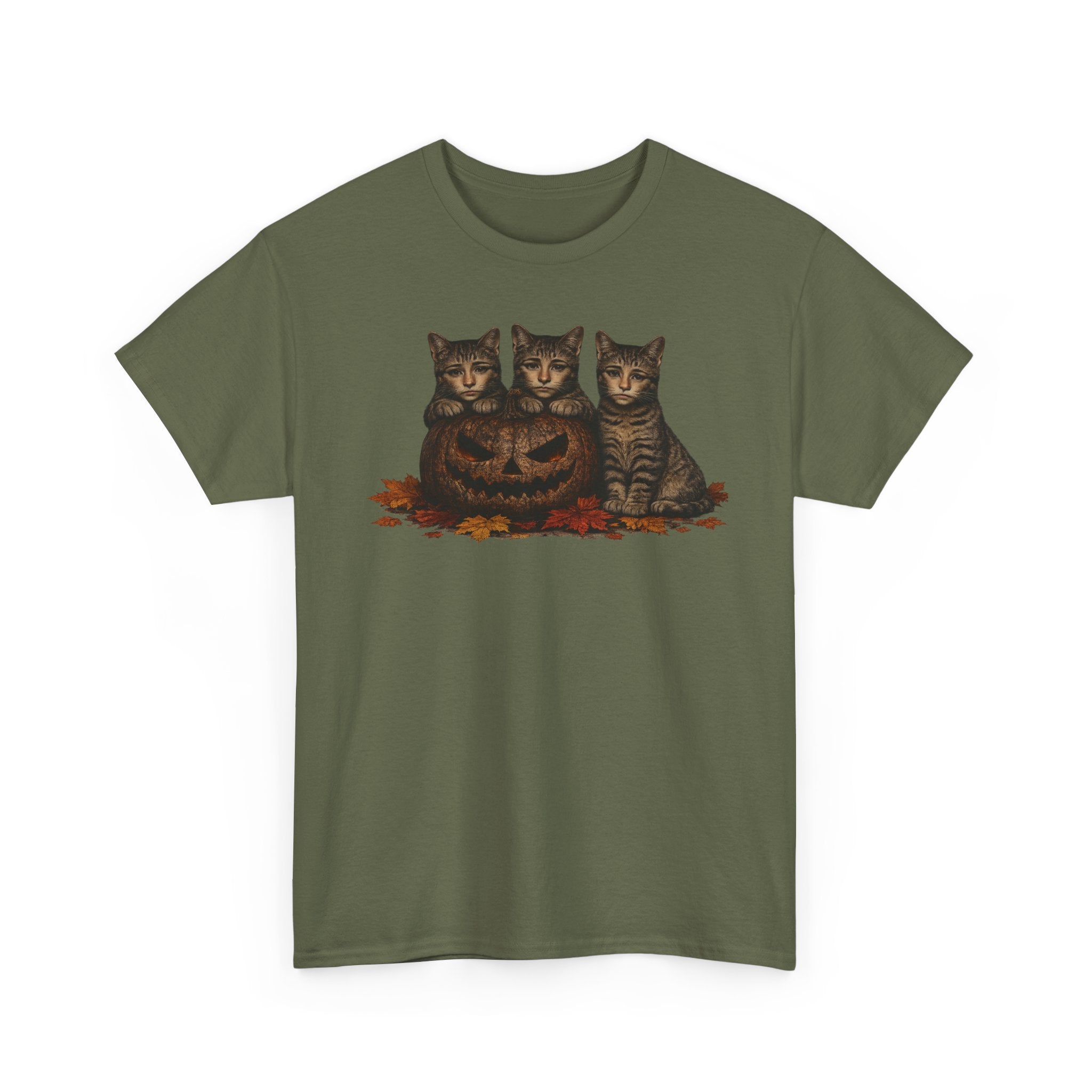 Halloween Cats T-Shirt — Trio of Kittens with Jack-O'-Lantern Fall Tee