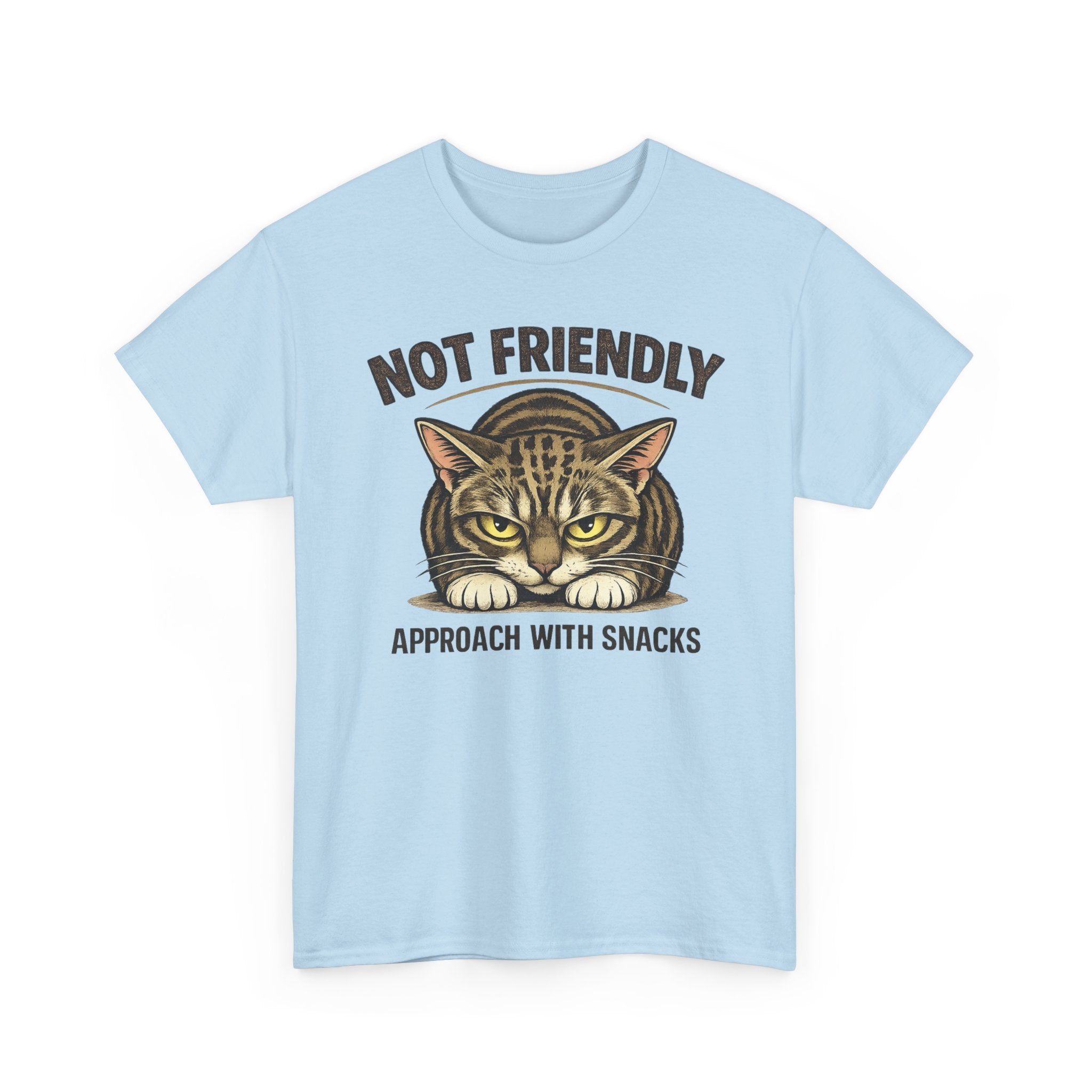 Not Friendly Cat T-Shirt — Graphic Tee "Approach With Snacks"