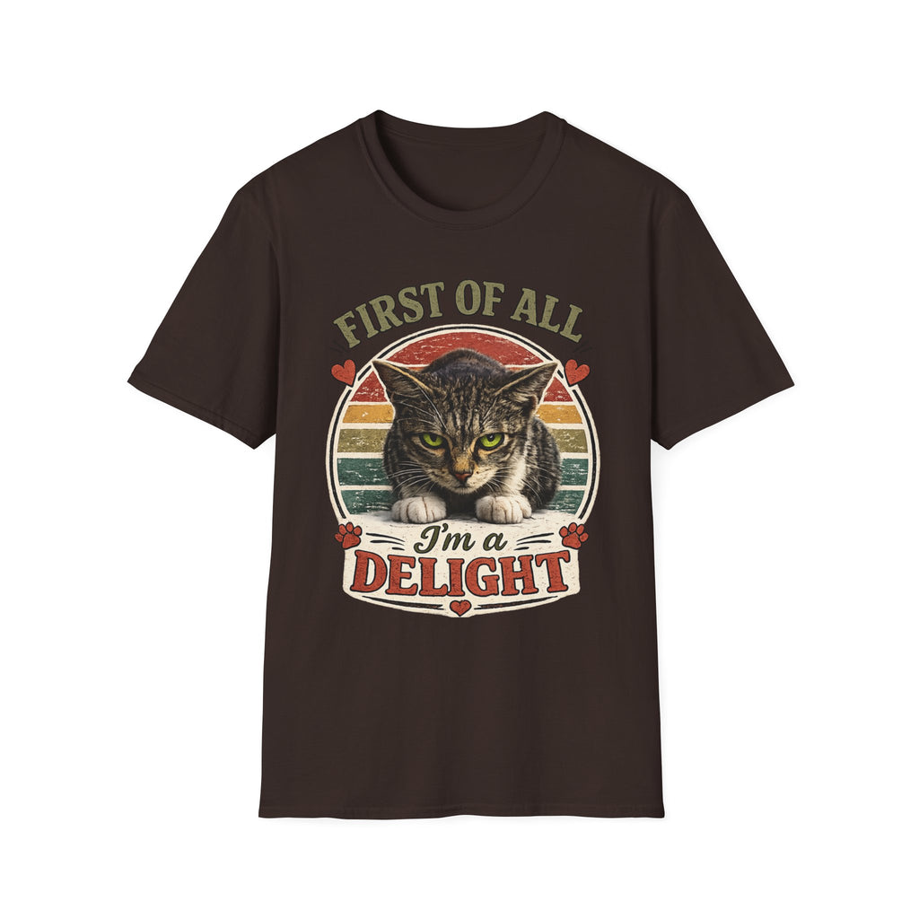 Cat T‑Shirt — “First of All I’m a Delight” Vintage Cat Graphic Tee