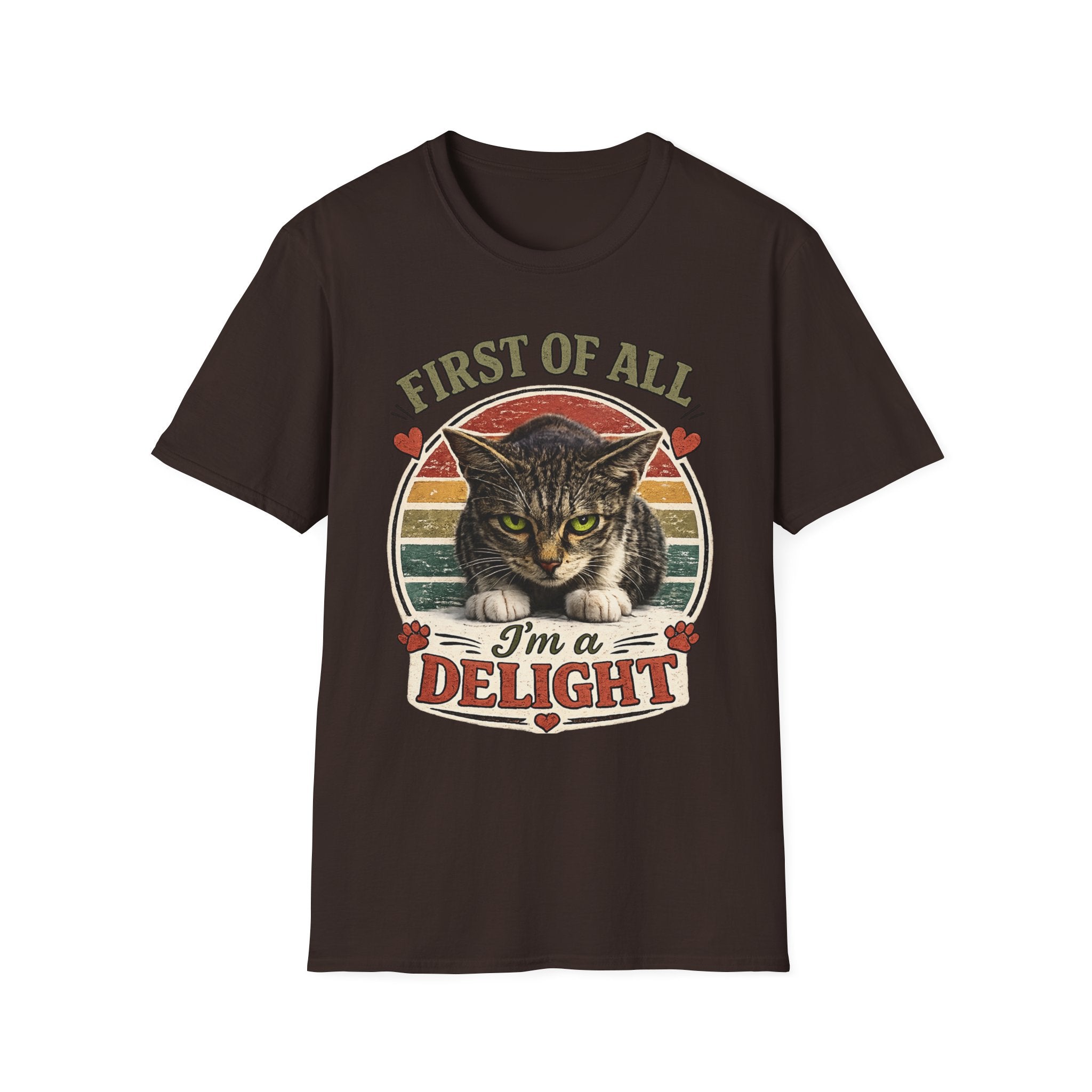 Cat T‑Shirt — “First of All I’m a Delight” Vintage Cat Graphic Tee