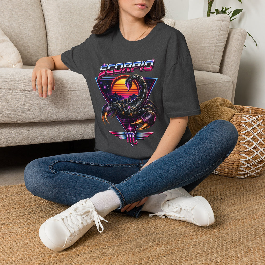 Scorpio Retro Sunset T‑Shirt — 80s Neon Scorpion Zodiac Tee