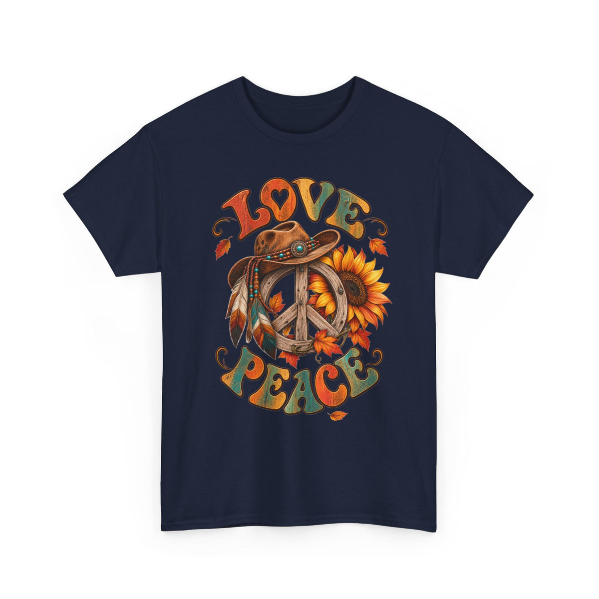 Love & Peace Retro Sunflower Boho Graphic Tee