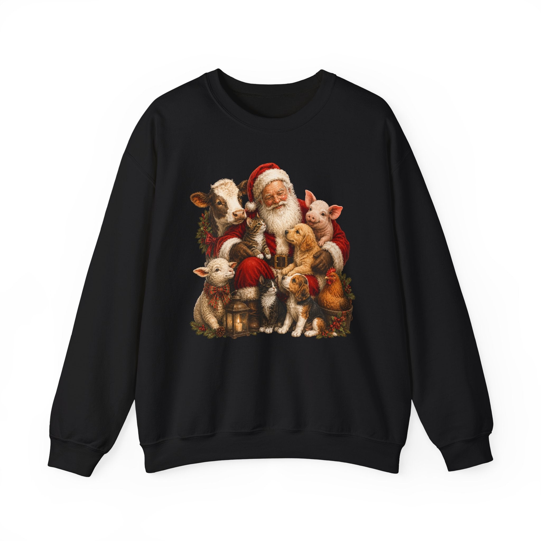 Santa with Farm Animals Sweatshirt — Vintage Christmas Crewneck