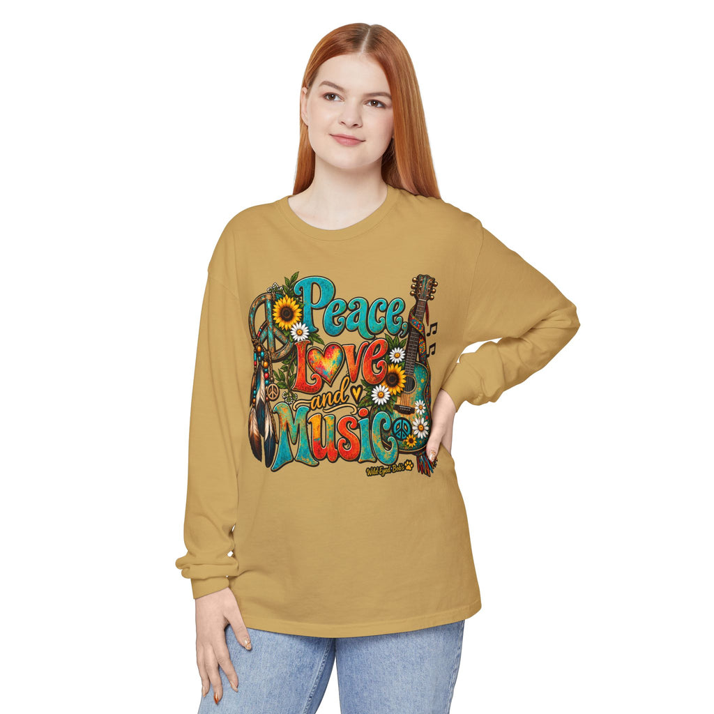 Peace Love and Music Long Sleeve Boho Style Tee