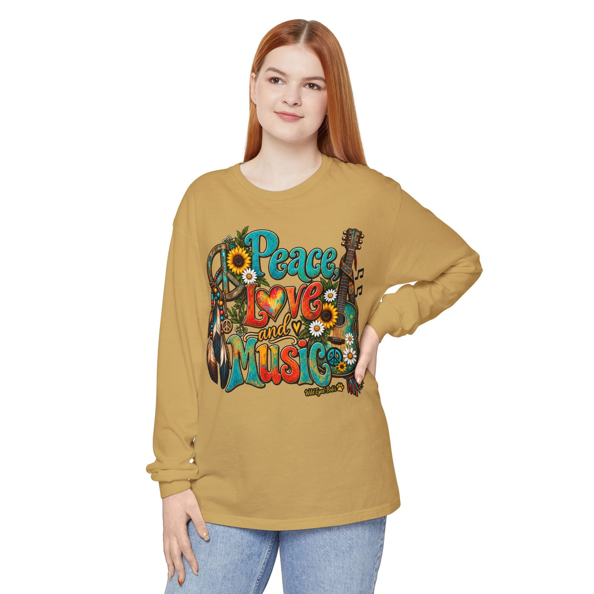 Peace Love and Music Long Sleeve Boho Style Tee