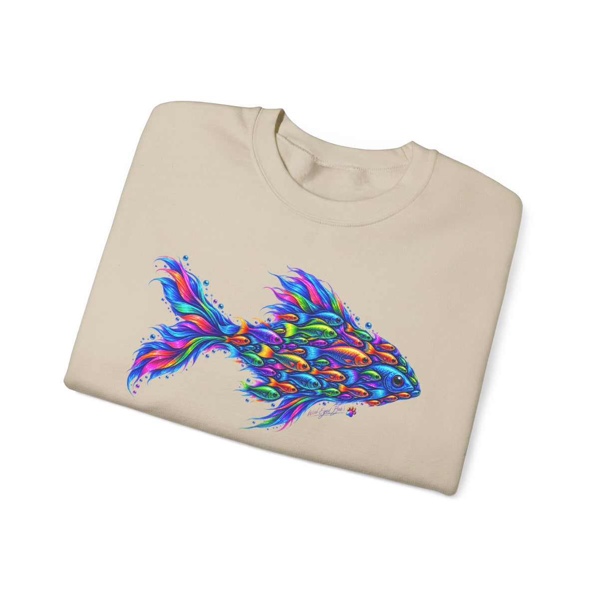 Colorful Fish Crewneck Sweatshirt — Vibrant Psychedelic Fish Graphic
