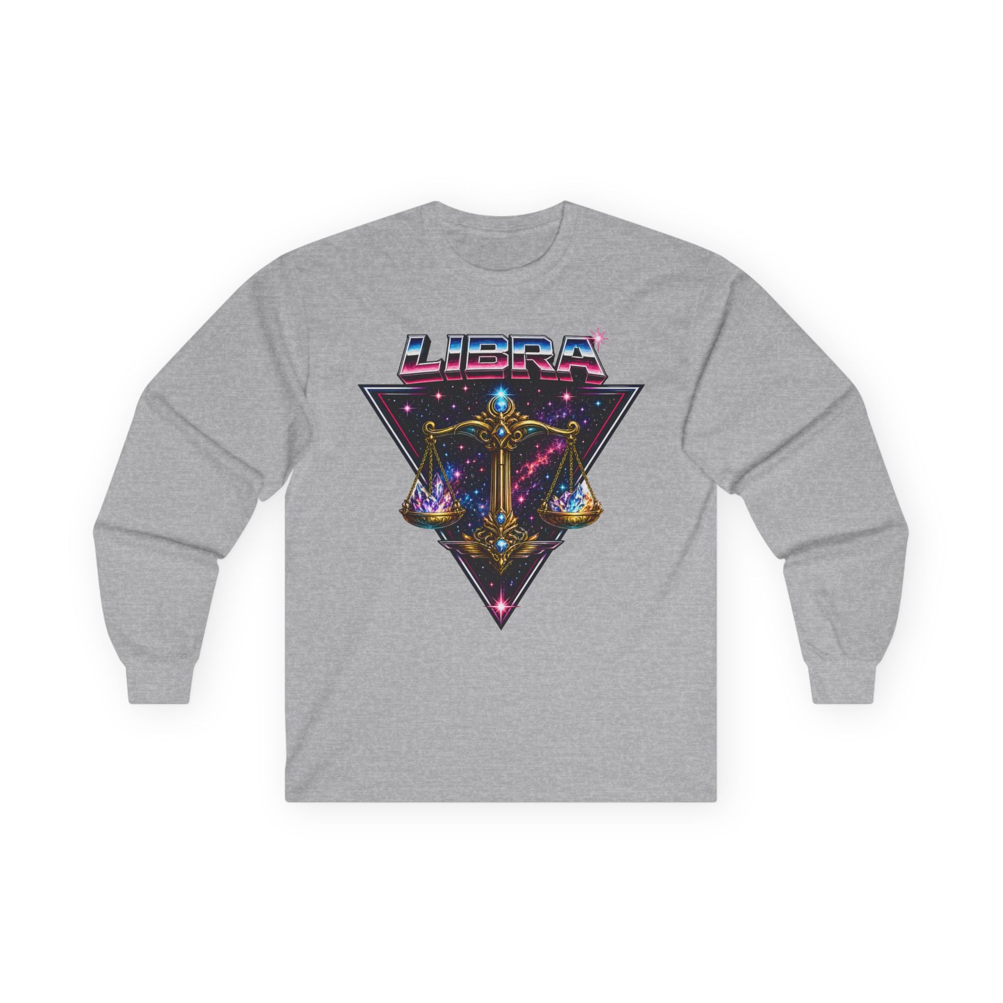 Libra Zodiac Scales Long Sleeve Tee — Retro Cosmic Astrology Shirt
