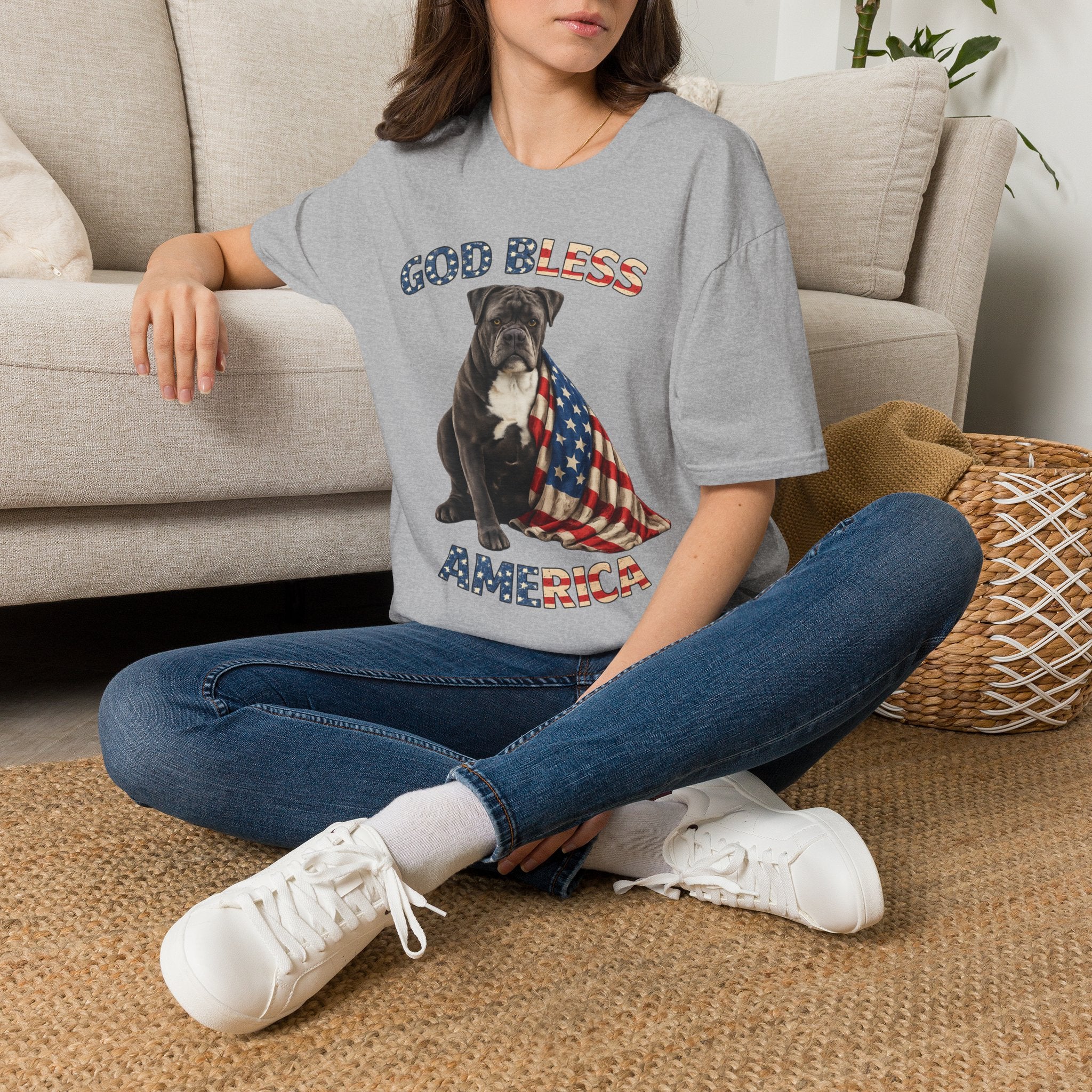 God Bless America Bulldog T-Shirt — Patriotic USA Flag Pup Tee