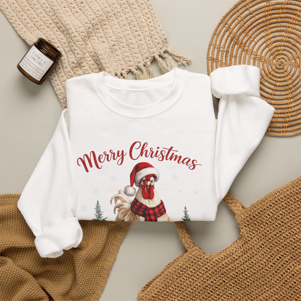 Christmas Rooster Sweatshirt - 'Merry Christmas' Festive Holiday Crewneck