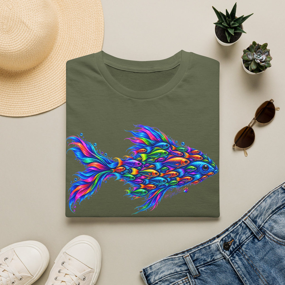 Colorful Fish Graphic T-Shirt — Vibrant Psychedelic Aquarium Art Tee
