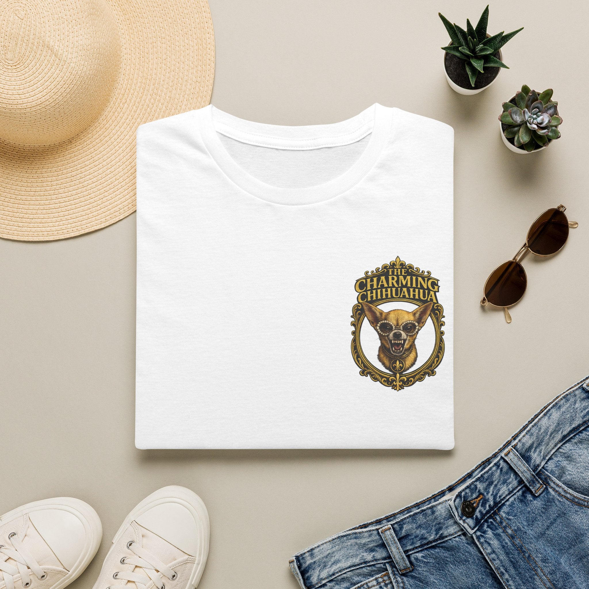 Chihuahua-Charming Chihuahua Graphic Tee — “The Charming Chihuahua” Cute Dog Lover T-Shirt --front and back print