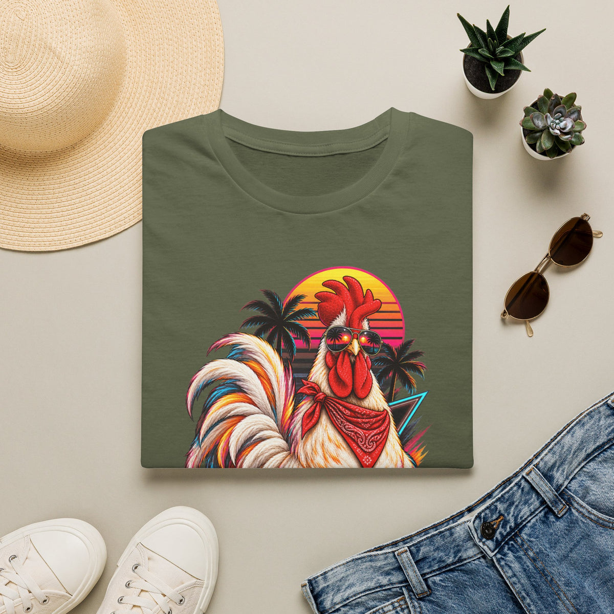 Rooster Sunset T-Shirt — Tropical Rooster Graphic Tee