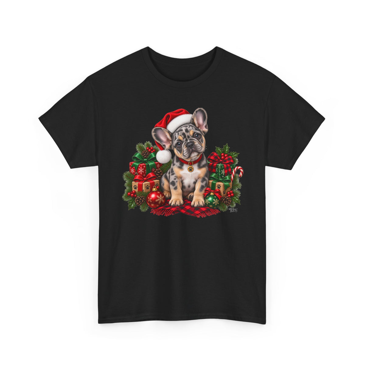 French Bulldog Christmas T-Shirt — Cute Puppy in Santa Hat Holiday Tee