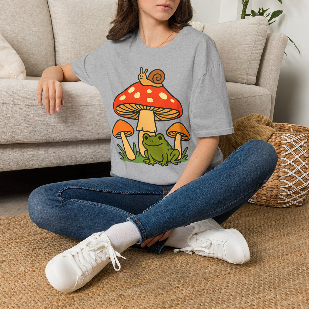 Mushroom Garden T-Shirt — Cute Snail & Frog Graphic Tee
