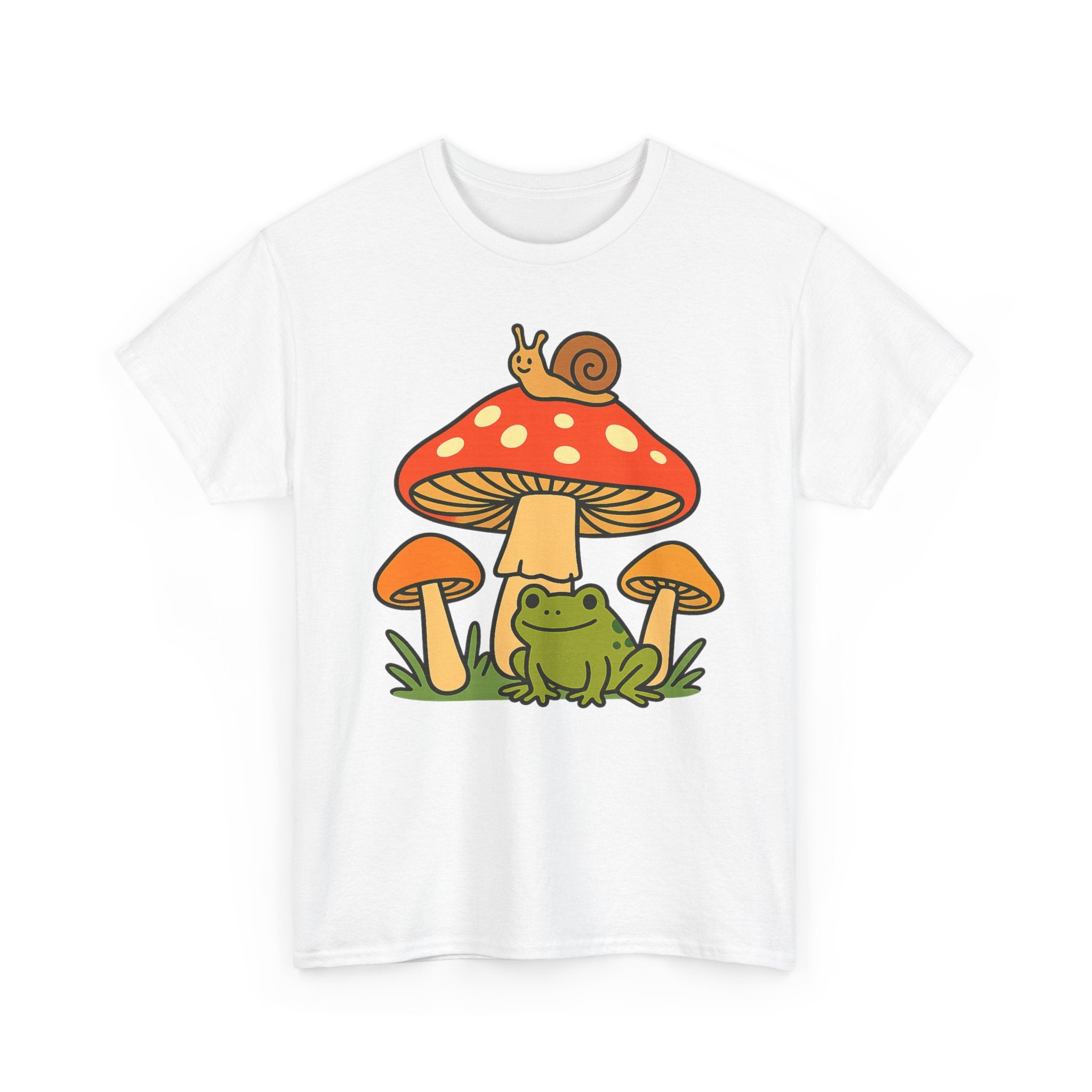 Frog & Mushroom Graphic Tee — Cute Snail Mushroom Garden T-Shirt