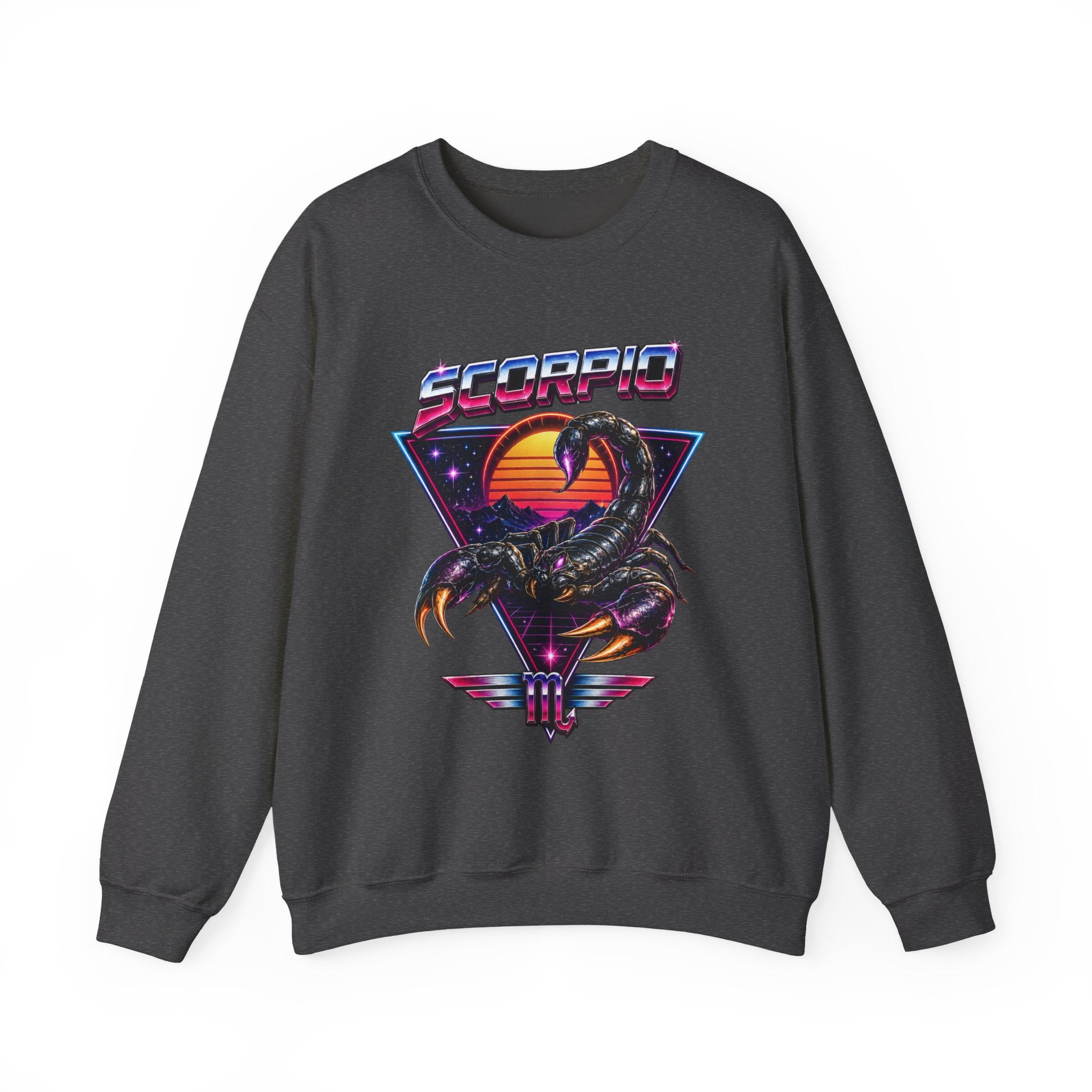 Scorpio Zodiac Crewneck Sweatshirt — Retro Sunset Scorpion Graphic