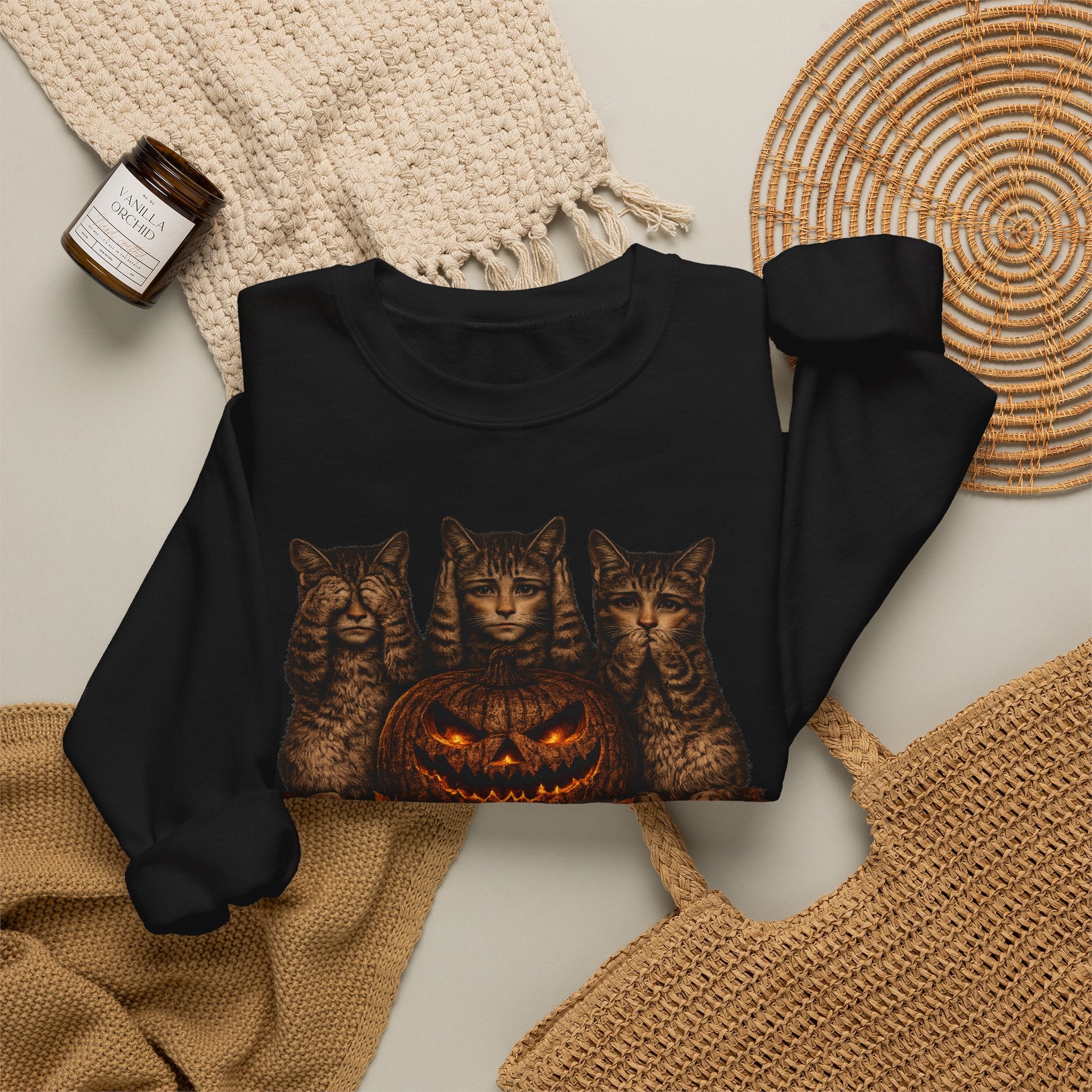 Halloween Cat Pumpkin Crewneck Sweatshirt