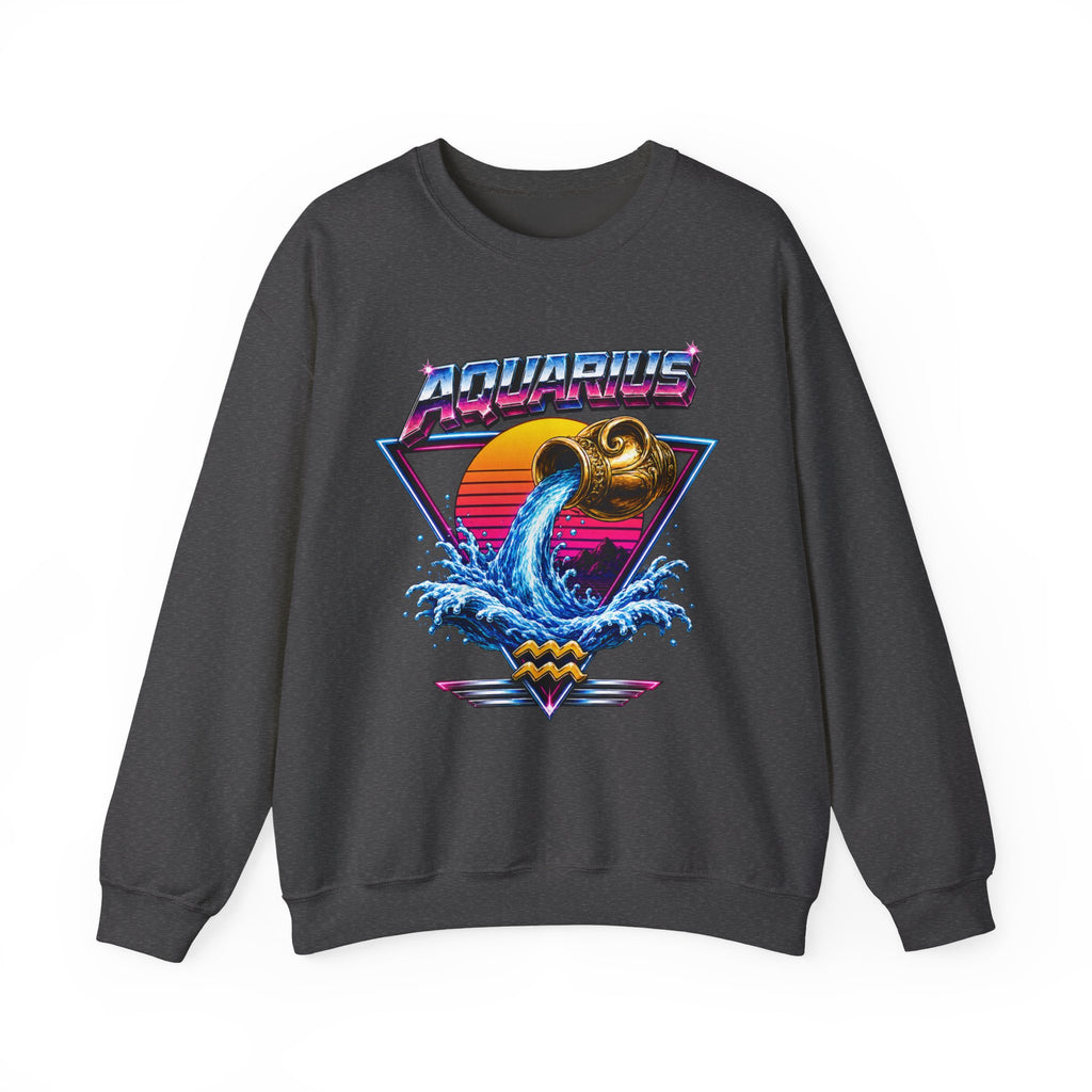Aquarius Zodiac Crewneck Sweatshirt — Retro Neon Water-Bearer Design