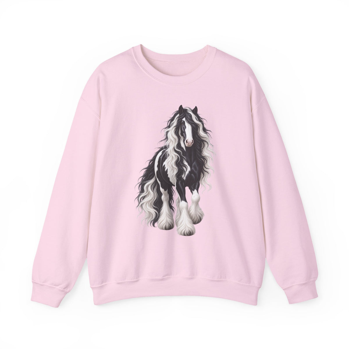 Gypsy Vanner Horse Crewneck Sweatshirt — Black & White Fluffy Pony Graphic