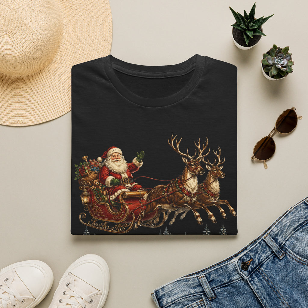 Santa Sleigh T-Shirt — Vintage Christmas Reindeer Holiday Tee