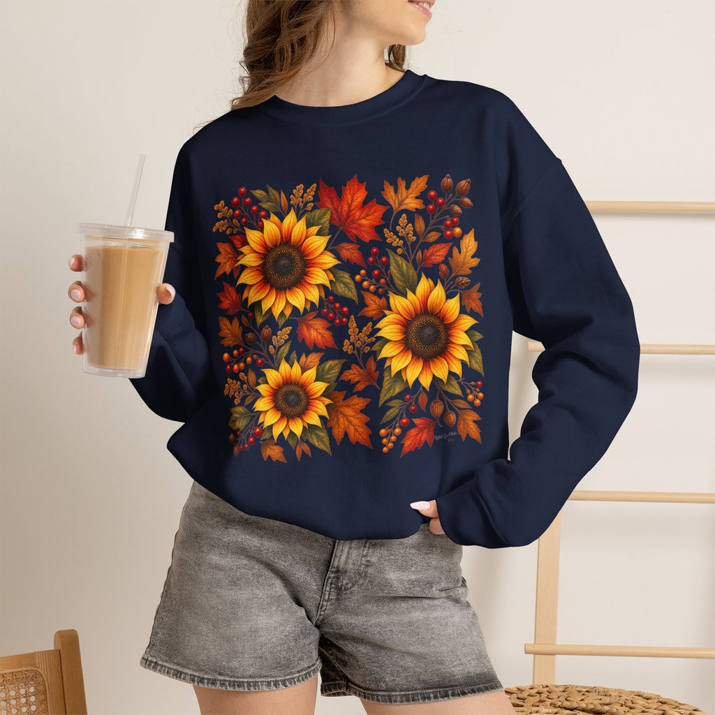 Sunflower Fall Sweatshirt - Autumn Leaves Crewneck for Women & Men