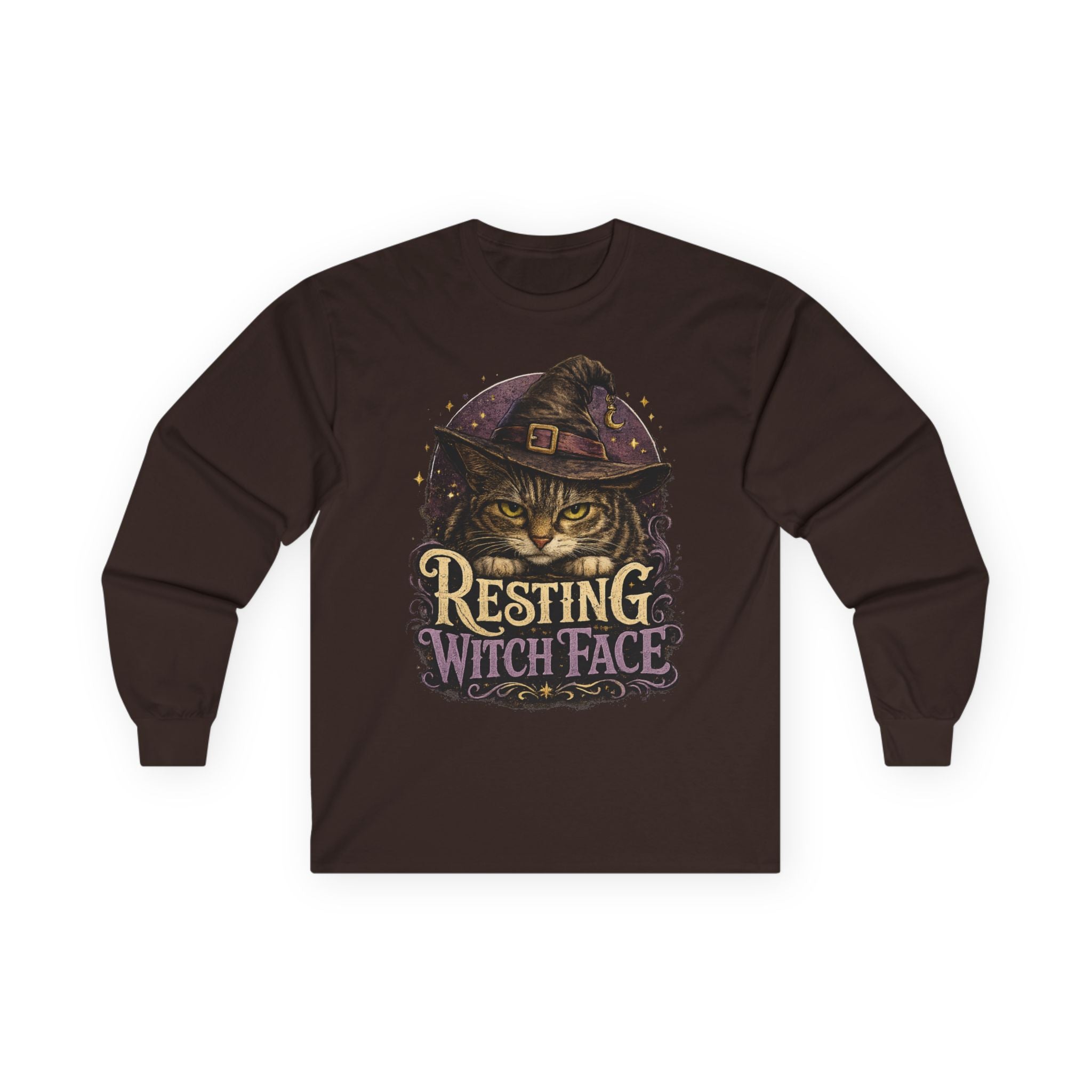 Resting Witch Face Long Sleeve Tee — Cat Witch Halloween Shirt