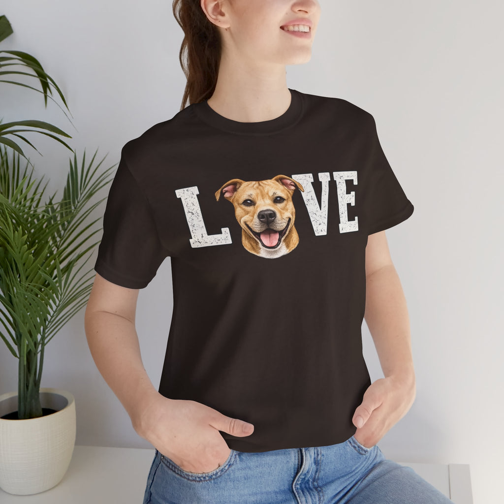 Pit Bull Love T-Shirt — 'LOVE' with Happy Puppy Face Tee