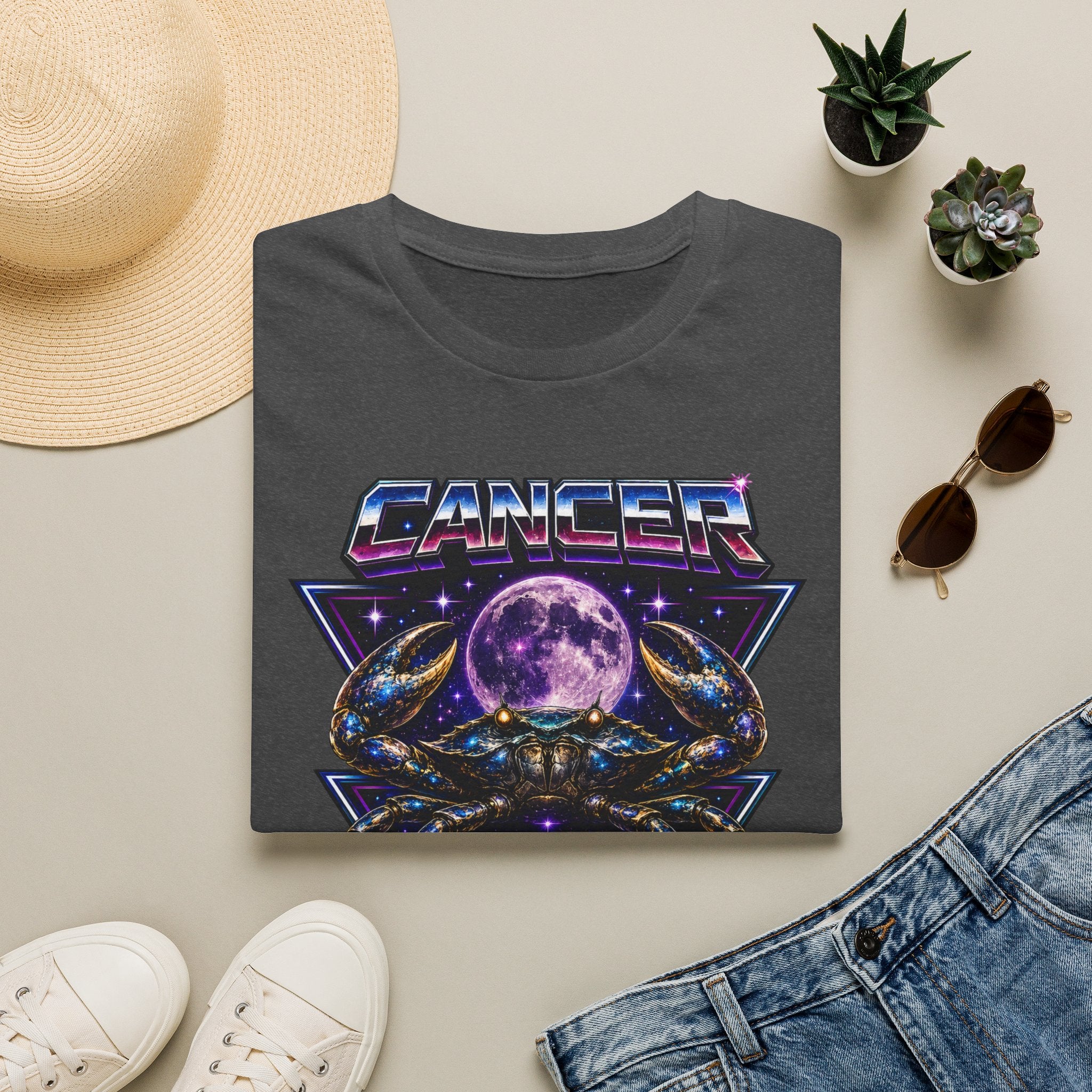 Cancer Zodiac T‑Shirt — Retro Cosmic Crab Design (Astrology Moon Graphic)
