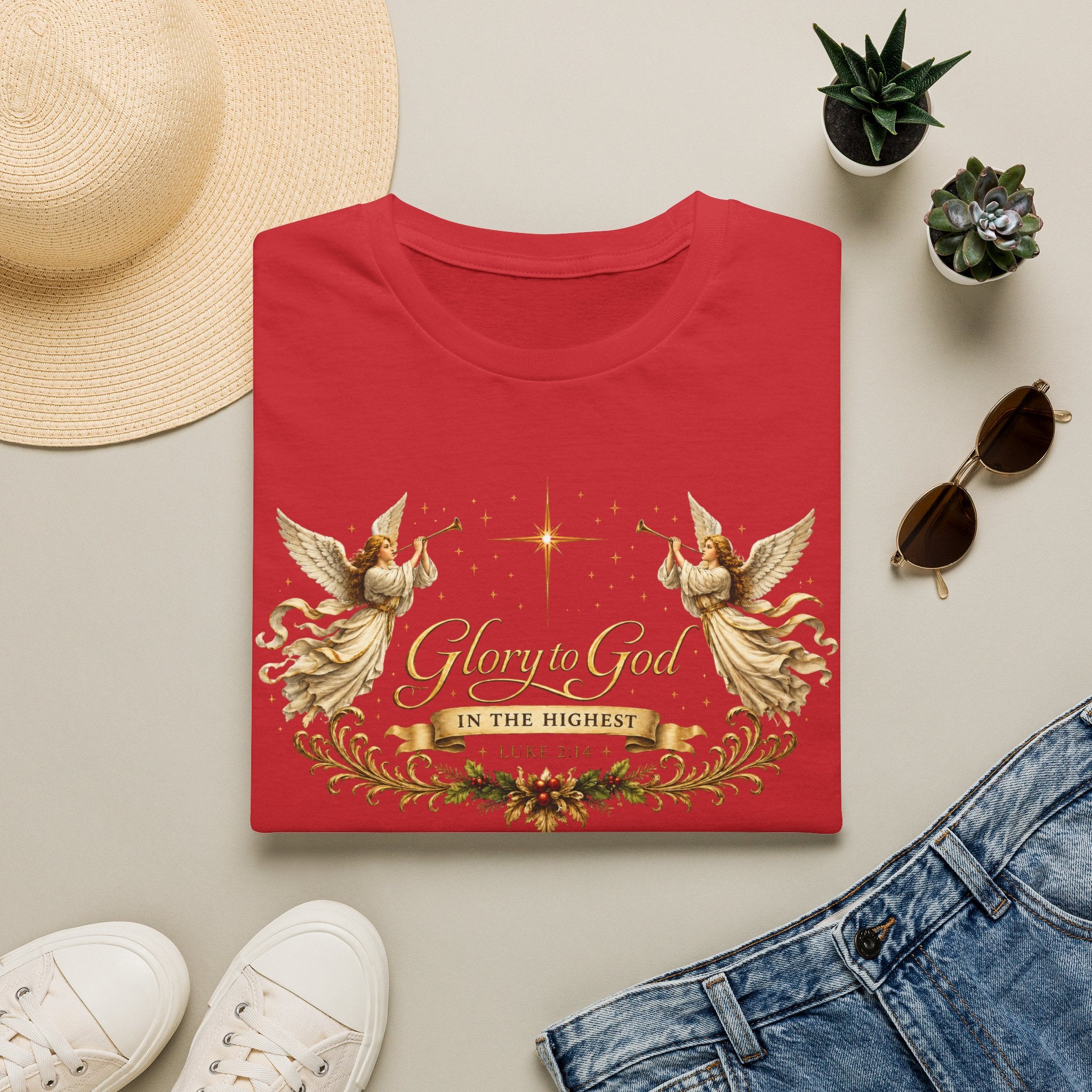 Glory to God Angel Christmas T-Shirt — "In the Highest" Nativity Holiday Tee