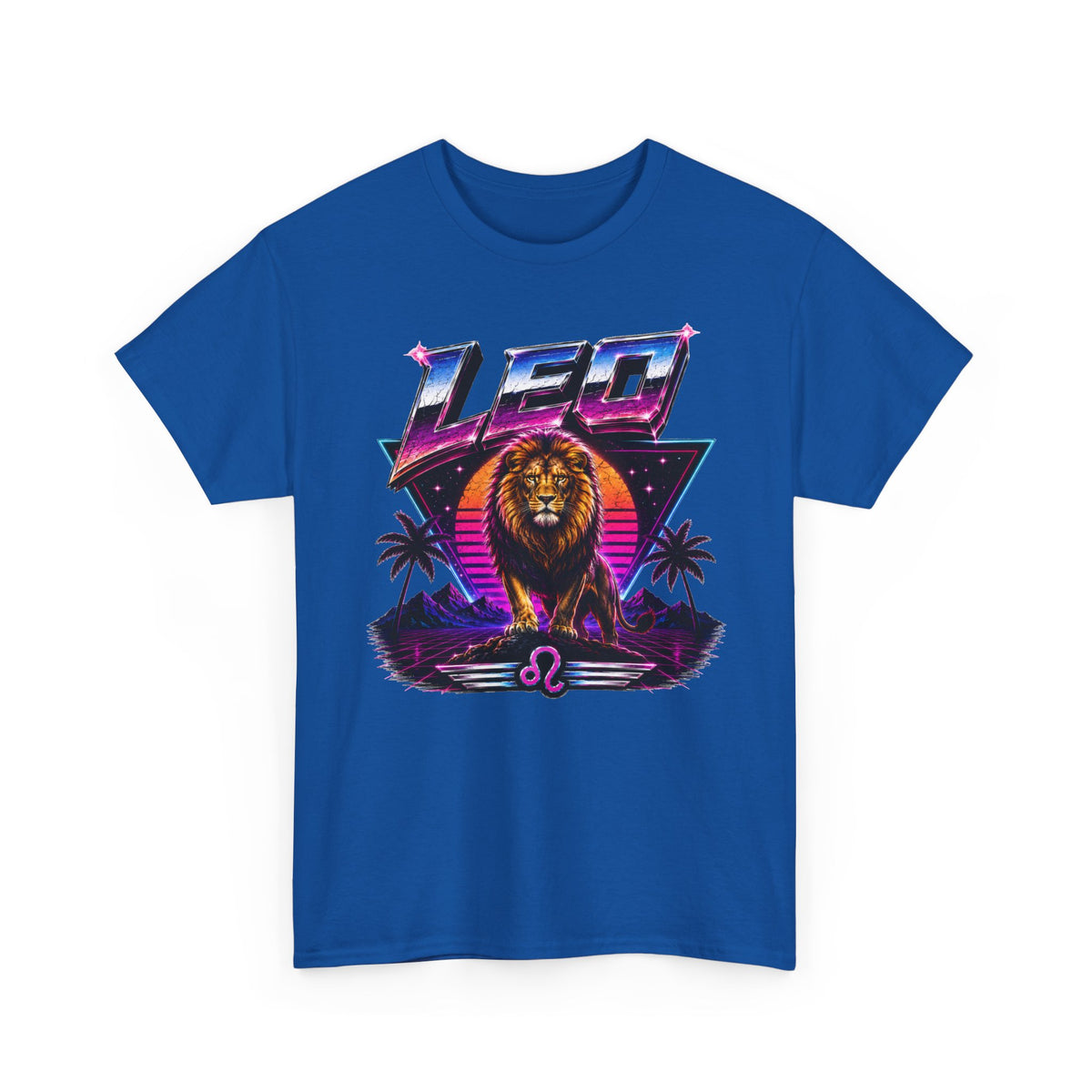 Leo Zodiac T‑Shirt — Retro Neon Lion Astrology Tee