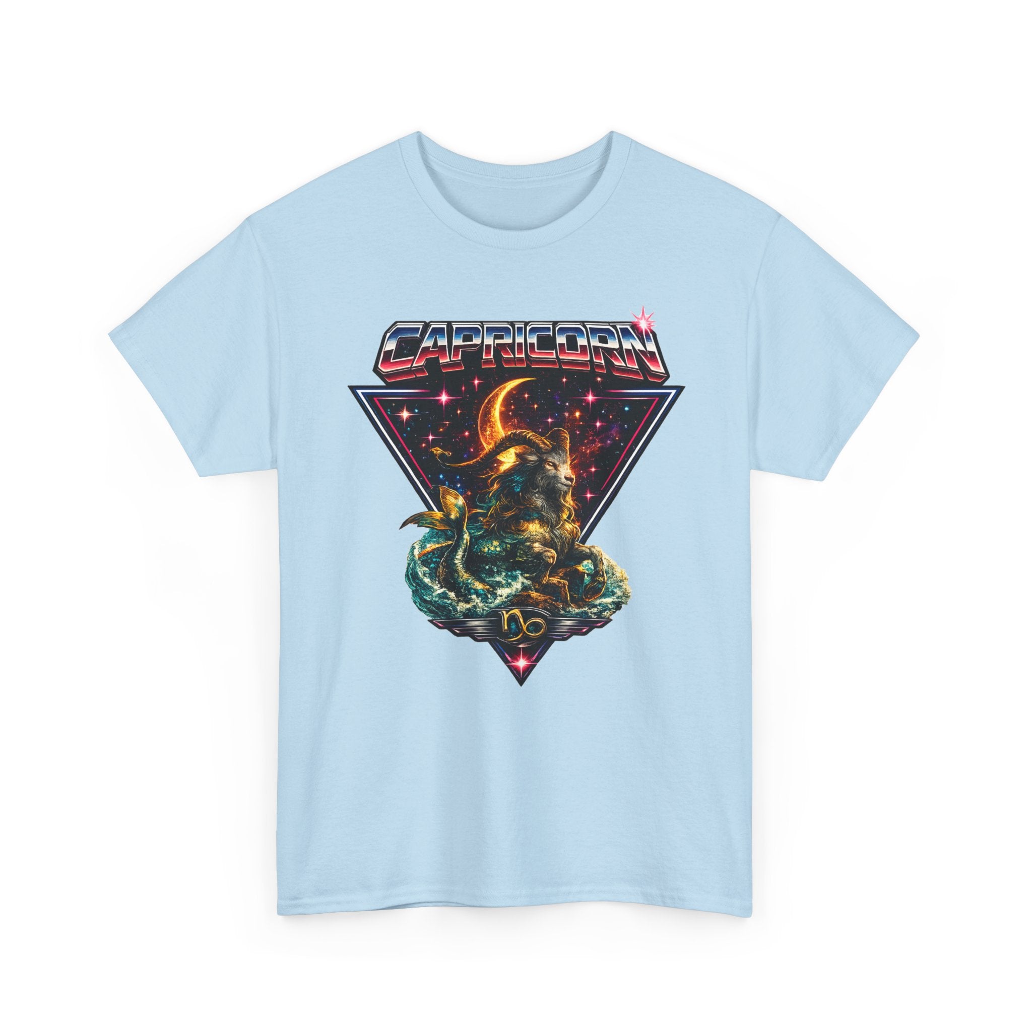 Capricorn Retro  Zodiac T‑Shirt — vintage 80s Style Celestial Sea Goat Design
