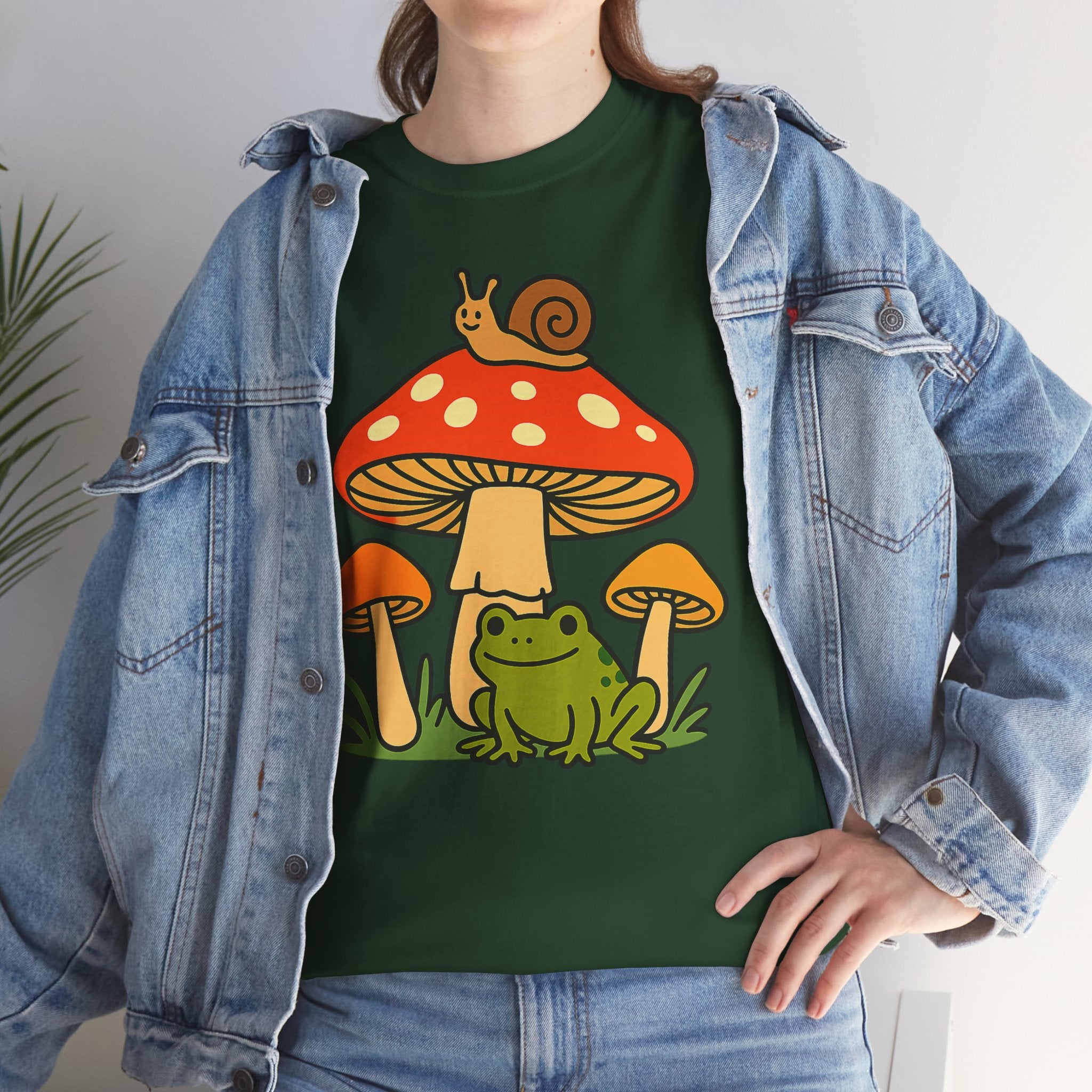 Frog & Mushroom Graphic Tee — Cute Snail Mushroom Garden T-Shirt